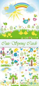Cute Spring Cards Vector