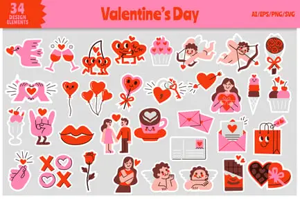 34 Valentine Design Elements