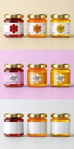 Honey Jar Mockup Set with Three Flavors 1681455788