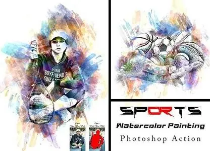 Sports Watercolor Painting Ps Action - 42310822