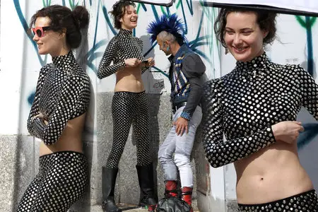 Shalom Harlow - Posing Topless for a Photoshoot in Manhattan March 30, 2012