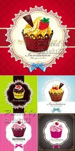 Cute Invitations with Cupcakes Vector
