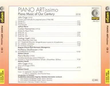 PIANO ARTissimo - Piano Music of Our Century - CD 3 (1992)