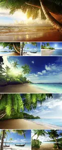 Stock Photo: Sunset on beach, Mahe island