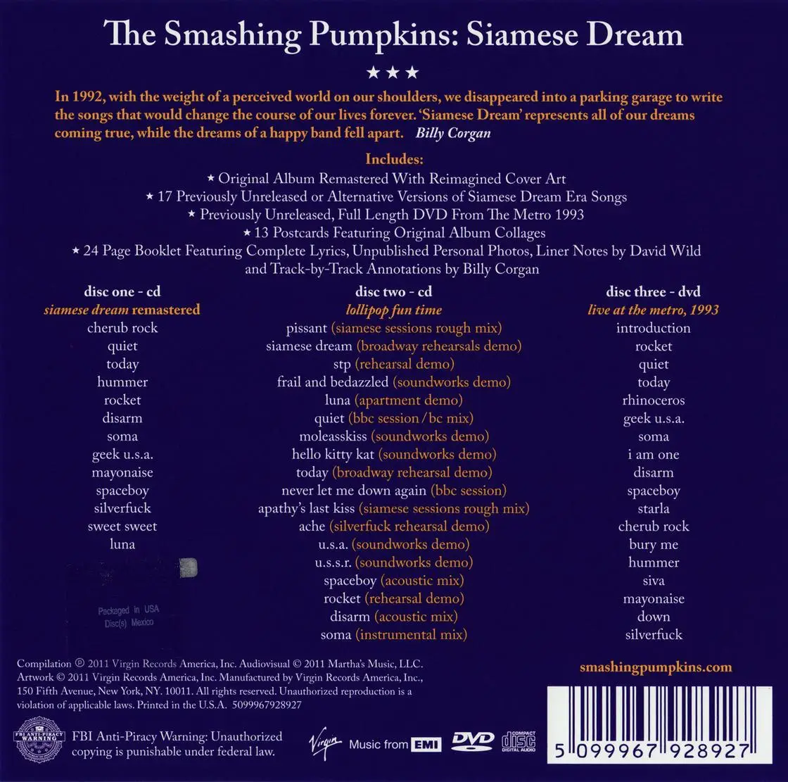 Smashing Pumpkins - Siamese Dream (1993) 2CD+DVD 2011 Virgin Deluxe Edition...