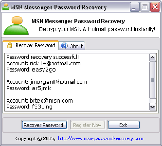 MSN Messenger Password Recovery v1.1.410.2006