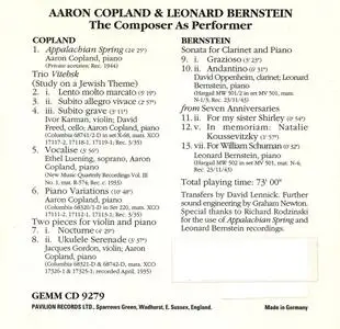 Aaron Copland & Leonard Bernstein - The Composer As Performer (1997) {Pearl GEMM CD9279 rec 1933-1944}