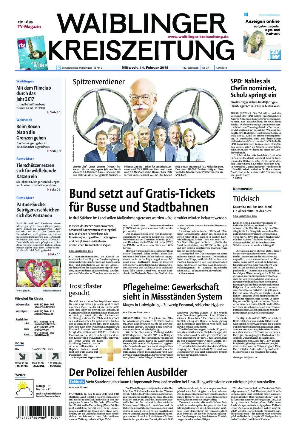 Waiblinger Kreiszeitung - 14. Februar 2018