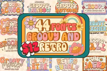 Groovy & Retro Font Bundle - 44 Premium Fonts