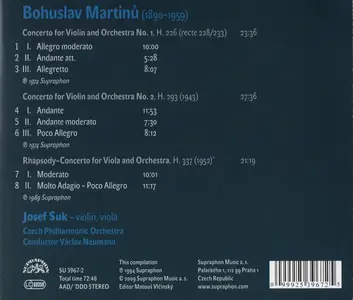 Josef Suk, Czech Philharmonic Orchestra, Vaclav Neumann - Martinu: Violin Concertos, Rhapsody-Concerto