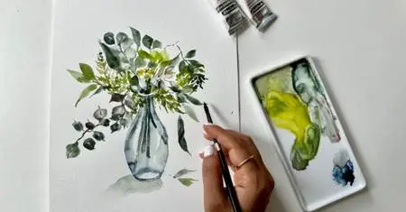Mastering Watercolor Brush Control: Paint Five Types of Leaves in a Glass Jar