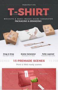GraphicRiver - T-shirt and Packages Mockups and Hero Images Scene Generator Perspective View