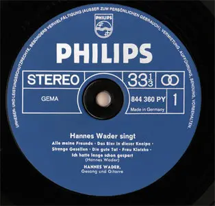 Hannes Wader - Singt Eigene Lieder (Philips 844 360 PY) (GER 1972, 1969) (Vinyl 24-96 & 16-44.1)