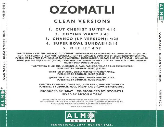 Ozomatli - Clean Versions (US promo CD5) (1998) {Almo Sounds}
