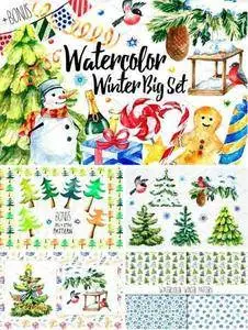 CreativeMarket - Watercolor Winter Big Set