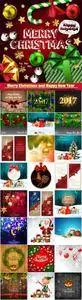 Merry Christmas and Happy New Year vector, greeting cards, leaflets and brochures