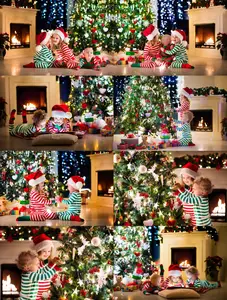 Kids in pajamas under Christmas tree