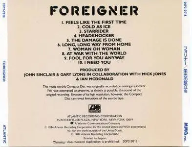 Foreigner - Foreigner (1977) [Warner 20P2-2018, Japan]