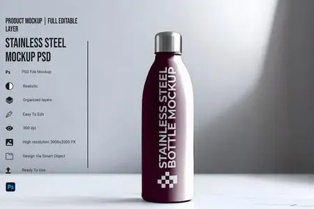 Stainless Steel Bottle PSD Mockup QMKRUBK