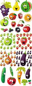 Funny Fruits & Vegetables Vector