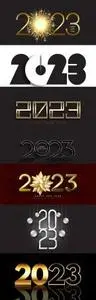 Vector 2023 happy new year banner design in gold and black