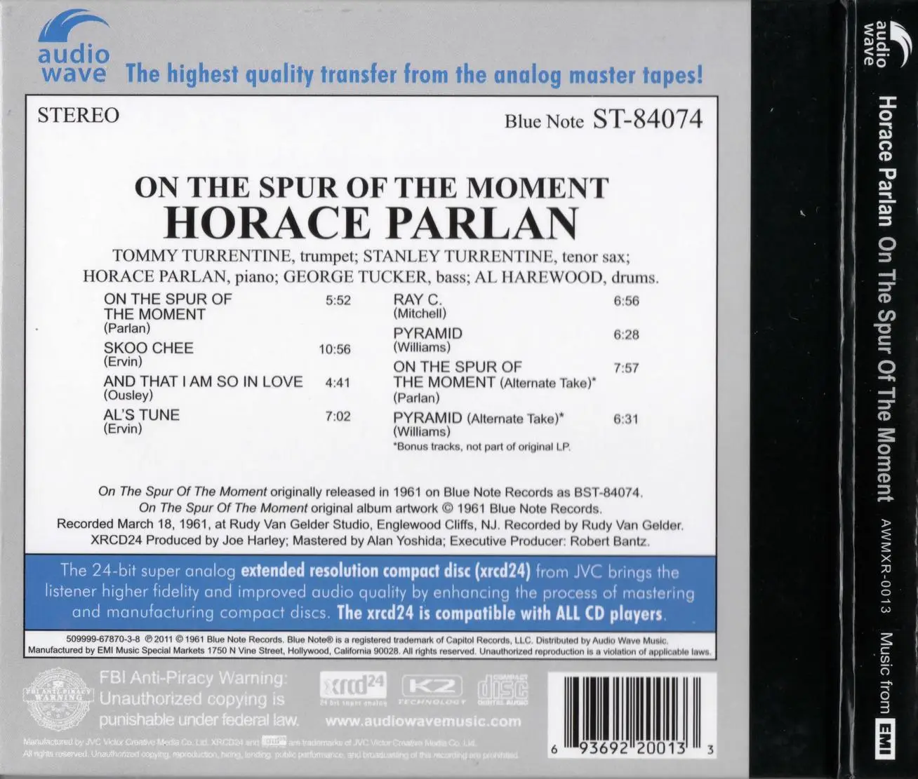 Horace Parlan - On The Spur Of The Moment (1961) {2011 Audio Wave