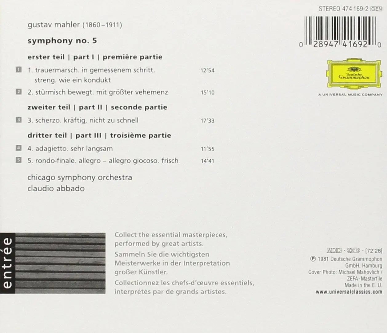 Mahler - Symphony No. 5 (Claudio Abbado, Chicago Symphony Orchestra ...