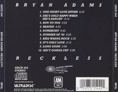 Bryan Adams - Reckless (1984) [MFSL UDCD 544, Japan]