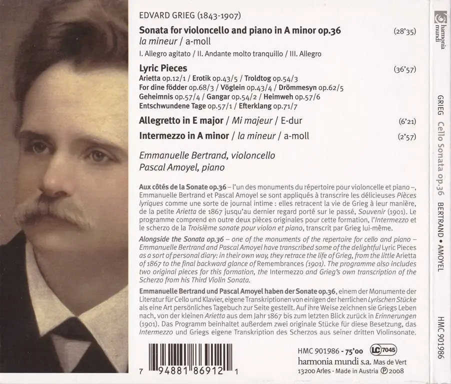 Grieg - Cello Sonata Op. 36 Lyric Pieces - Emmanuelle Bertrand, Pascal Amoyel (2008)