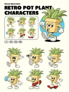 Retro Pot Plant Characters
