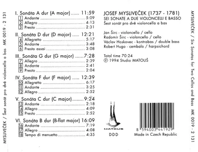 Jan Sirc, Radomir Sirc, Vaclav Hoskovec, Robert Hugo - Mysliveček: Six Sonatas for Two Cellos and Bass (1994)