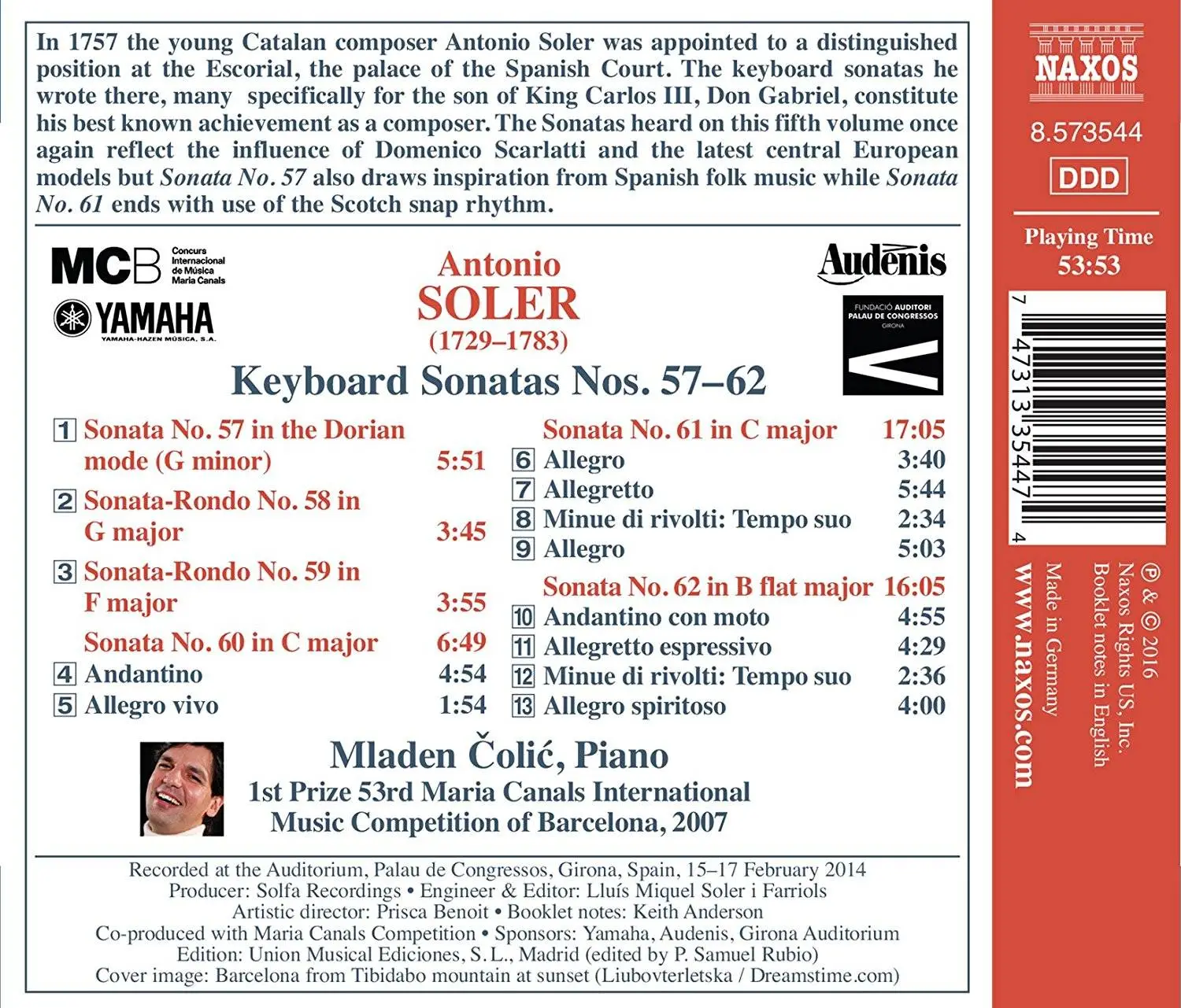 Mladen Colic - Soler: Keyboard Sonatas, R. 57-62 (2016)