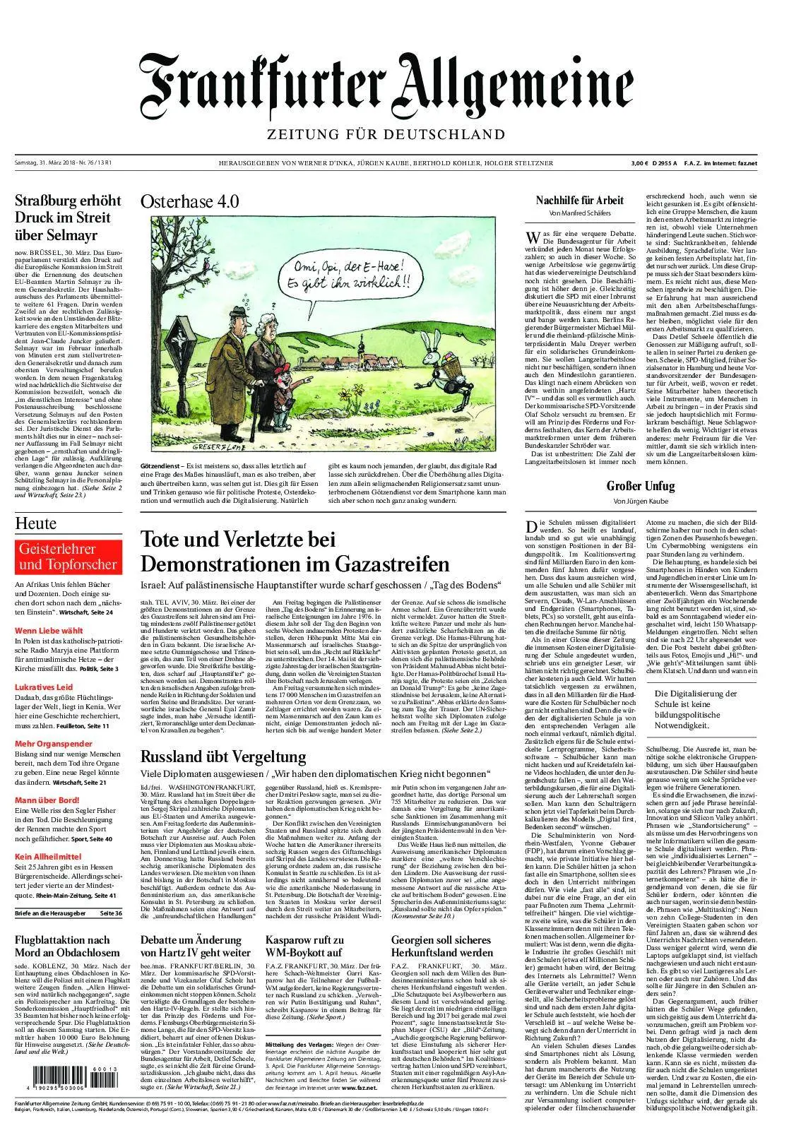 Frankfurter Allgemeine Zeitung F.A.Z. Mit Rhein-Main Zeitung - 31. März ...