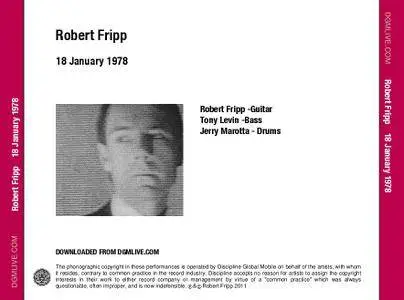 Robert Fripp - NYC, Exposure Rehearsals - 18 January, 1978 (2011) {DGM Official Digital Download}