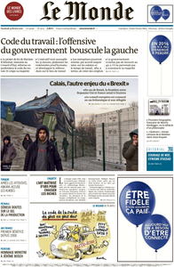 Le Monde du Vendredi 19 Février 2016