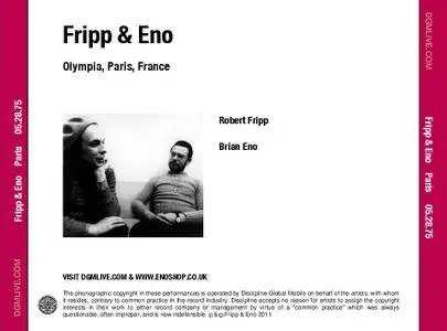 Fripp & Eno - Olympia, Paris, France - May 28, 1975 (2011) {3CD DGM 16/44 Official Digital Download}