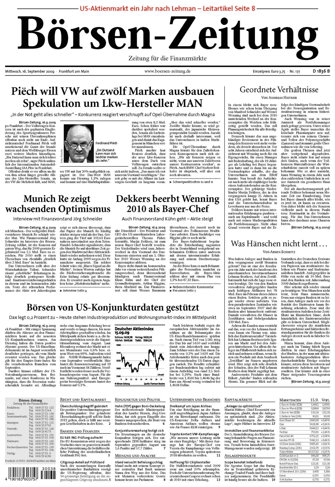 Boersenzeitung vom 16. September 2009