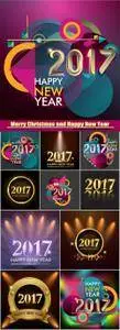 2017 glowing vector design elements, Merry Christmas and Happy New Year