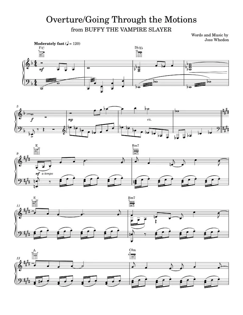Overture/Going Through The Motions - Buffy The Vampire Slayer TV Series, Joss Whedon (Piano-Vocal-Guitar)
