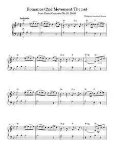 Romance (2nd Movement Theme) from Piano Concerto No.20, K466 - Wolfgang Amadeus Mozart (Piano-Vocal-Guitar (Piano Accomp
