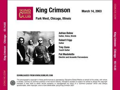 King Crimson - Park West, Chicago, Illinois - March 14, 2003 (2007) {2CD DGM 16/44 Official Digital Download}