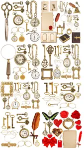 Collection of golden vintage goods frames objects