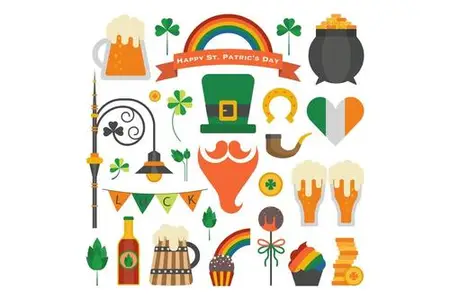 Saint Patrick Day Icon Set in Flat Design