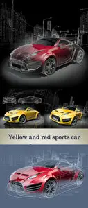 Yellow and red sports car. Original car design.