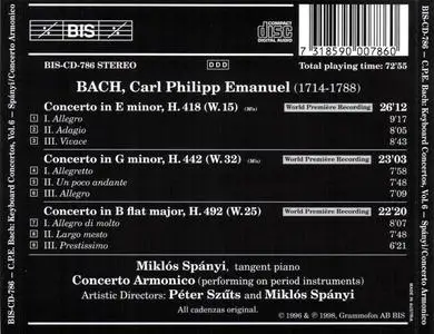 Miklós Spányi, Concerto Armonico - Carl Philipp Emanuel Bach: The Complete Keyboard Concertos, Vol. 6 (1998)
