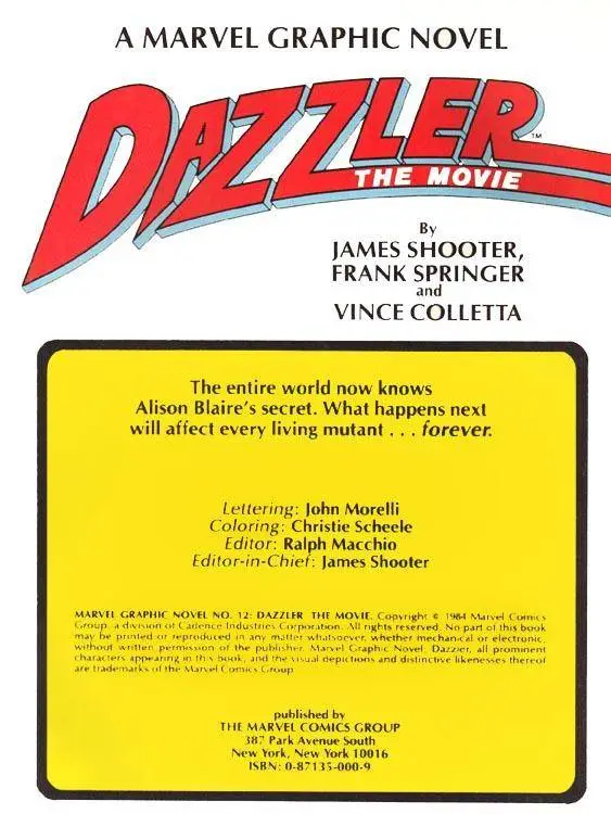 Marvel Graphic Novel 12 - Dazzler - The Movie 1984