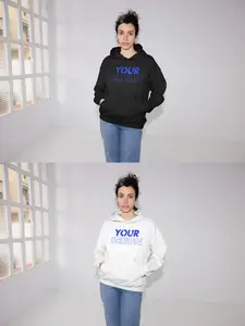 Mockup Of Woman Wearing Customizable Hoodie, Flash 1681057816
