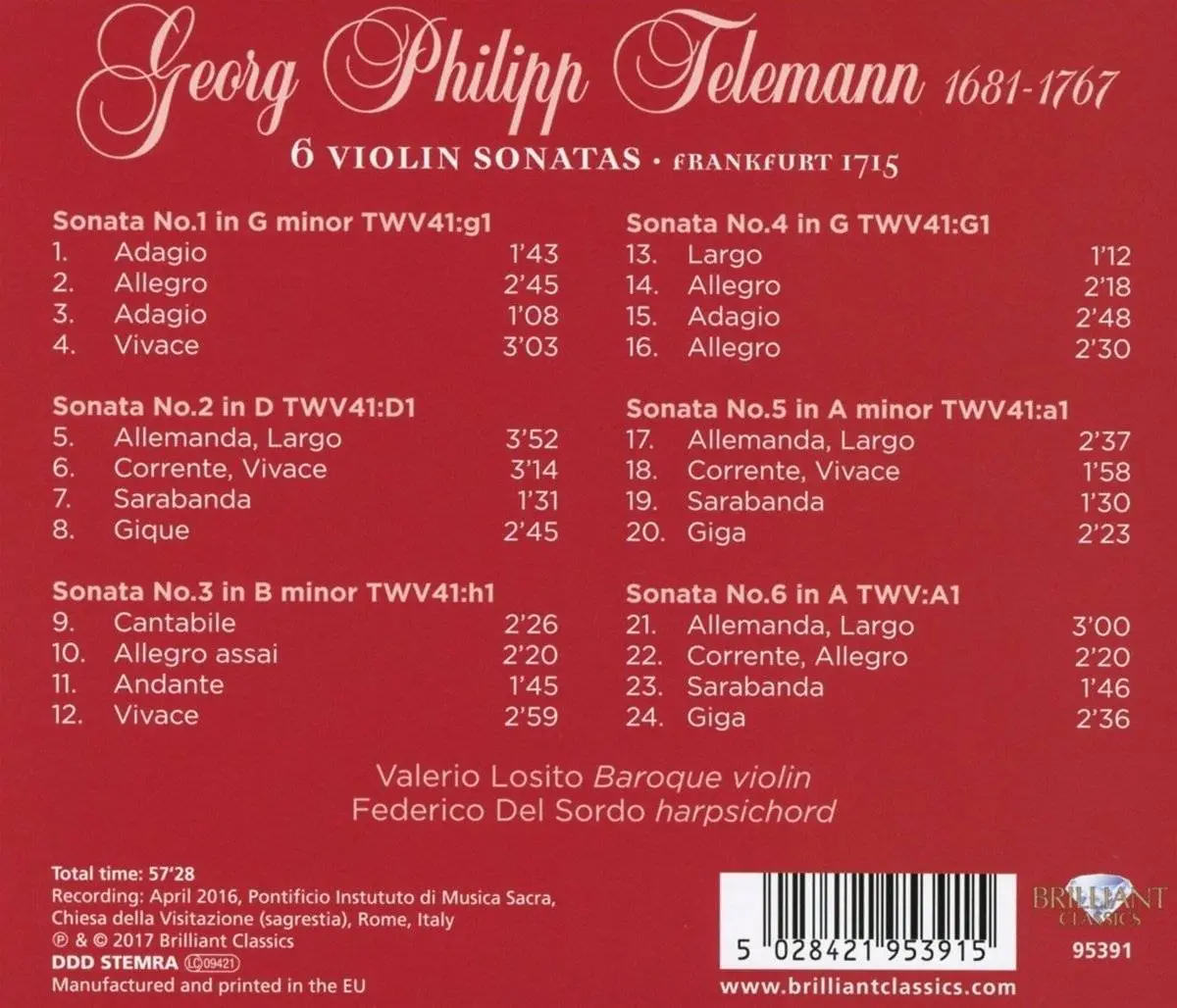 Federico del Sordo & Valerio Losito - Telemann: 6 Violin Sonatas (2017)