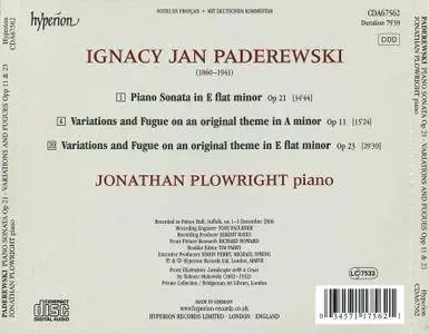 Jonathan Plowright - Ignacy Jan Paderewski: Piano Sonata Op. 21; Variations and Fugues Opp. 11 & 23 (2007)