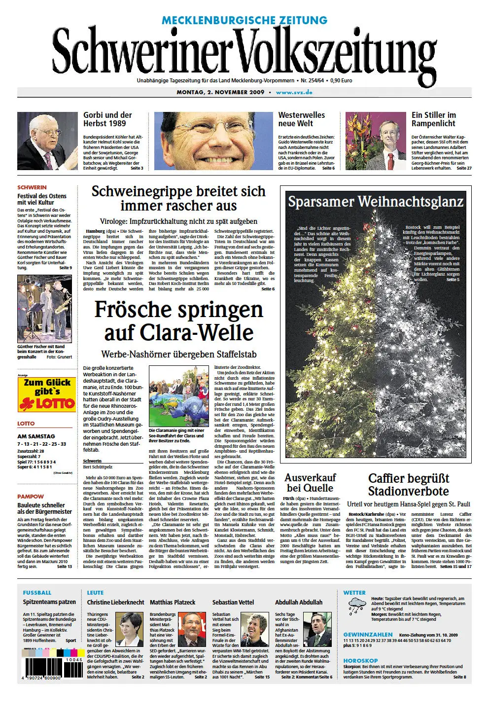 Schweriner Volkszeitung 02.11.2009 (Ausgabe Stadt Schwerin)